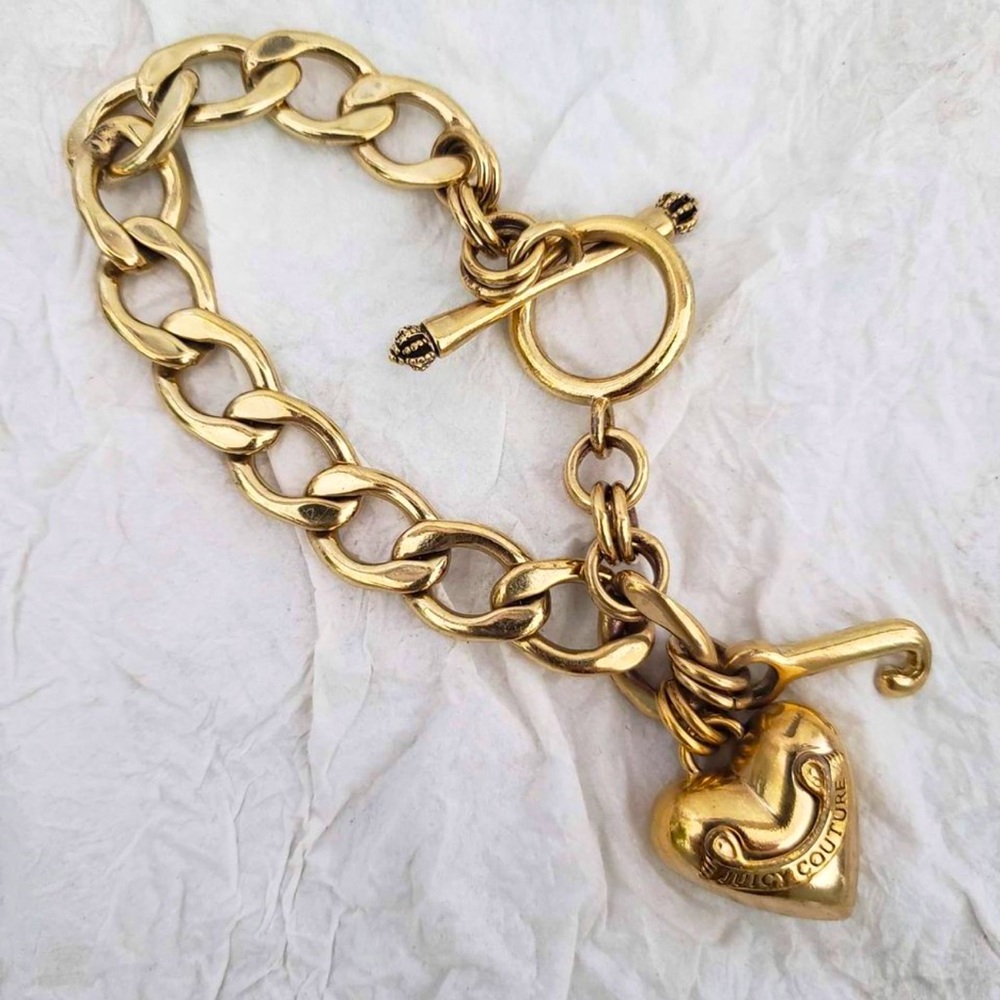Juicy Couture Gold Plated Heart Charm Bracelet Exclusive for Neiman Marcus